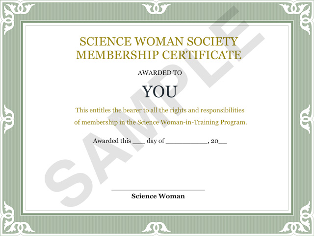 SampleScience Woman Society Membership Ceertificate